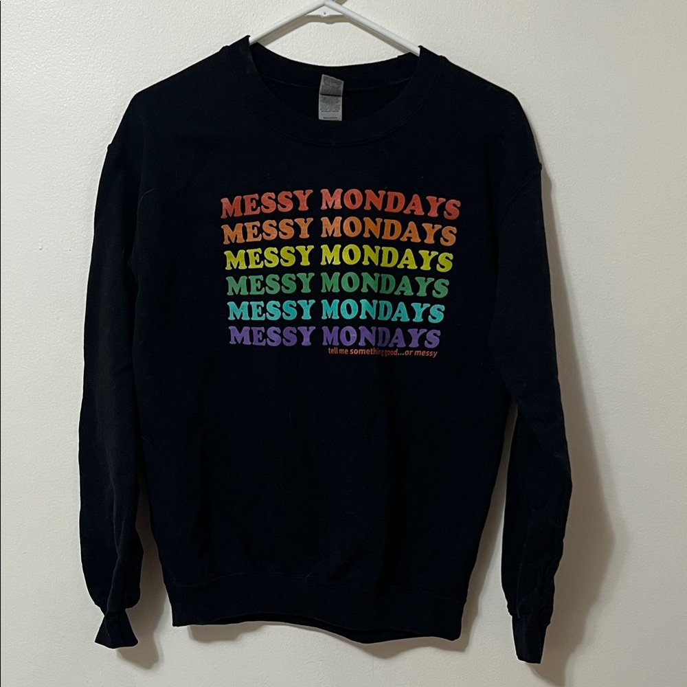Gildan Black Crewneck Sweater with Colorful Text